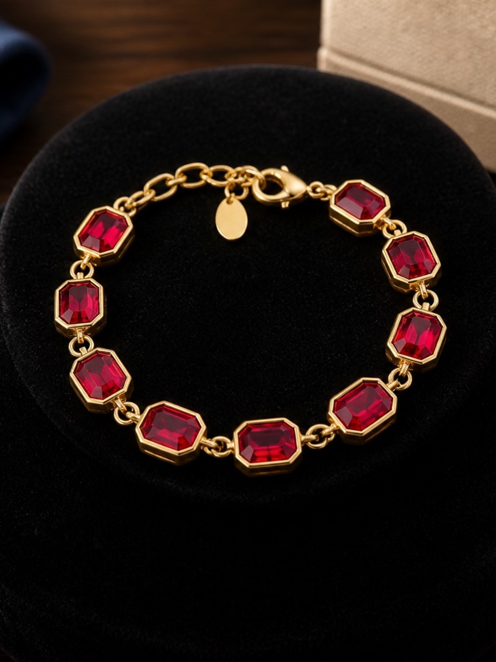 Catwalk Jon Gold Bracelet with Deep Red Octagon Stones